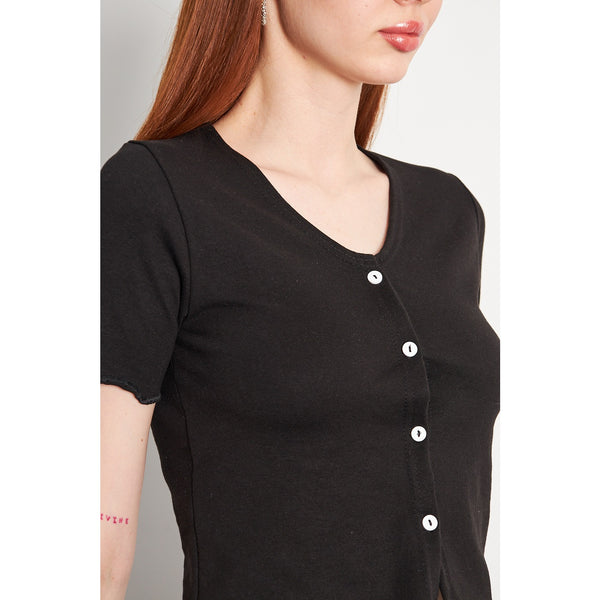 Black Button Down Crop Top | Montivo Pakistan