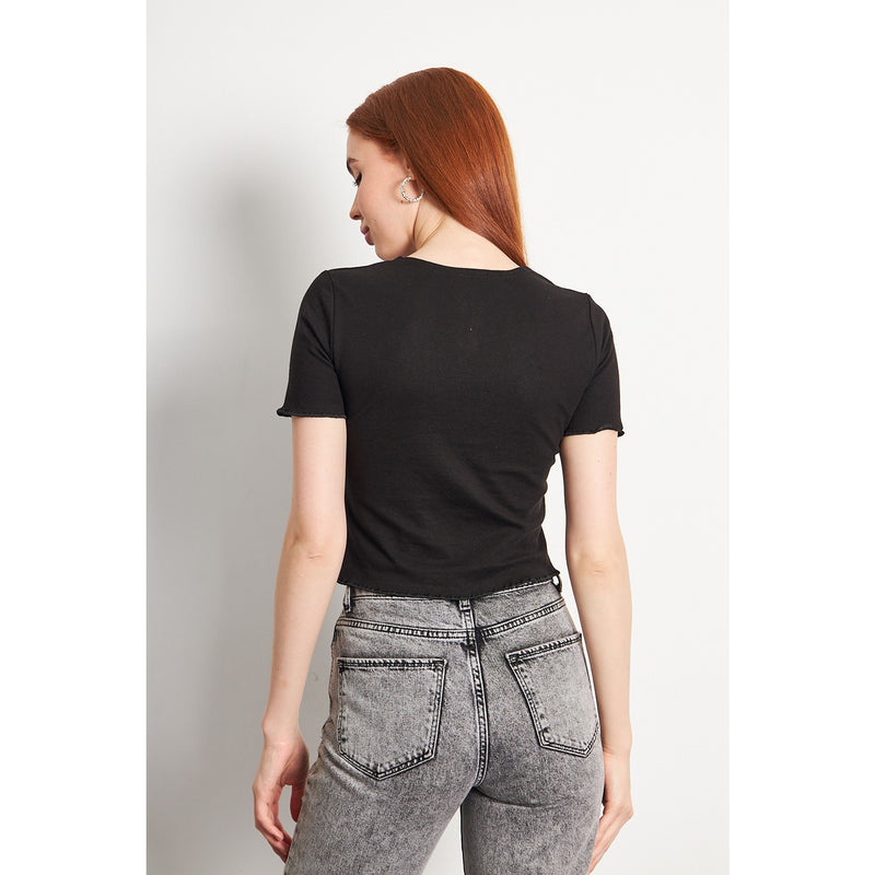 Black Button Down Crop Top | Montivo Pakistan