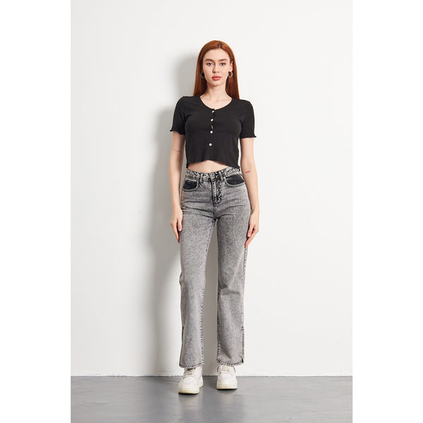 Black Button Down Crop Top | Montivo Pakistan