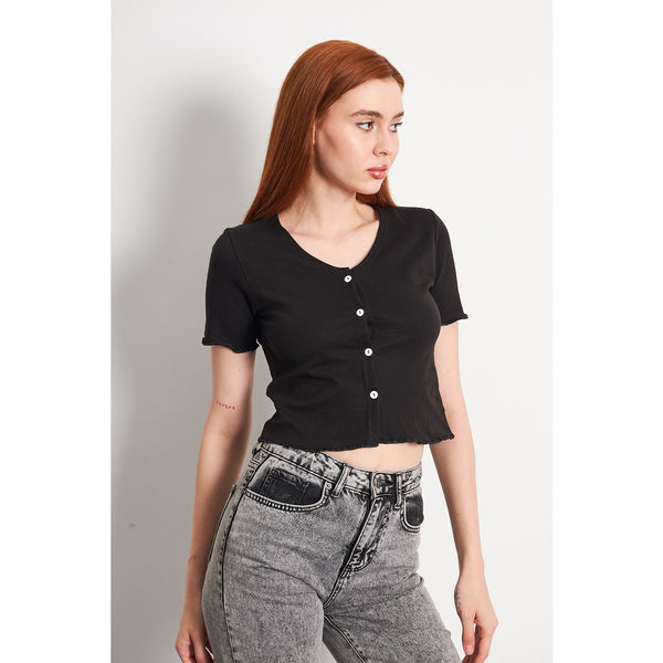 Black Button Down Crop Top | Montivo Pakistan