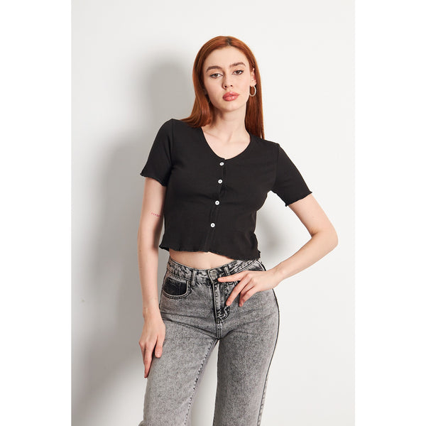 Black Button Down Crop Top | Montivo Pakistan