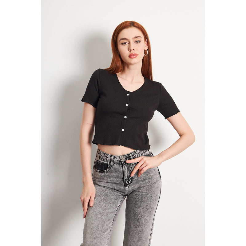 Black Button Down Crop Top | Montivo Pakistan