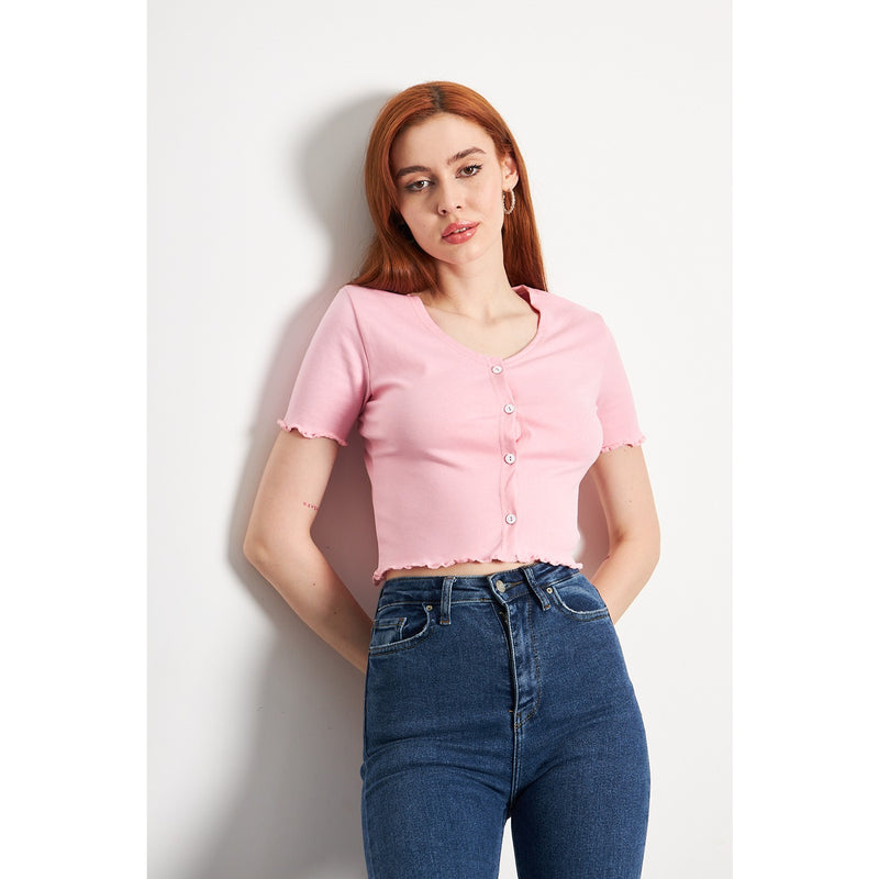 Pink Button Down Crop Top | Montivo Pakistan