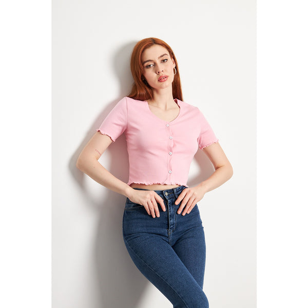 Pink Button Down Crop Top | Montivo Pakistan