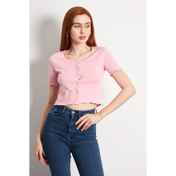 Pink Button Down Crop Top | Montivo Pakistan