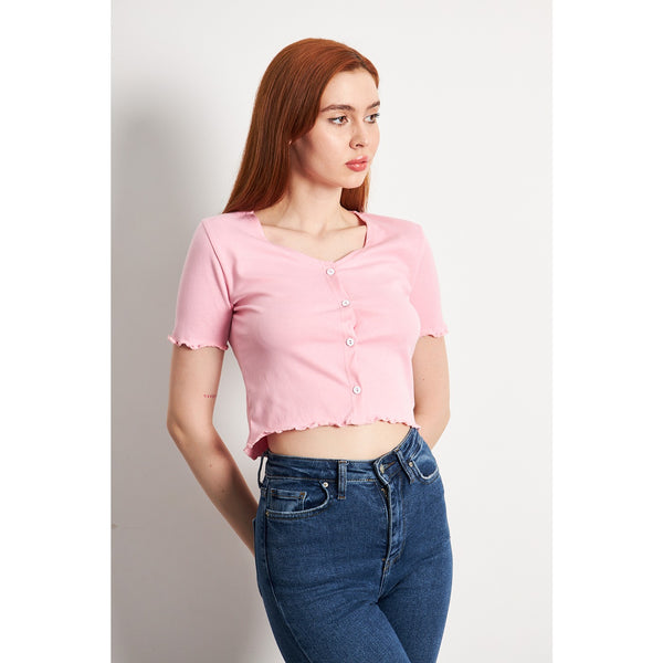 Pink Button Down Crop Top | Montivo Pakistan