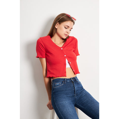 Red Button Down Crop Top | Montivo Pakistan