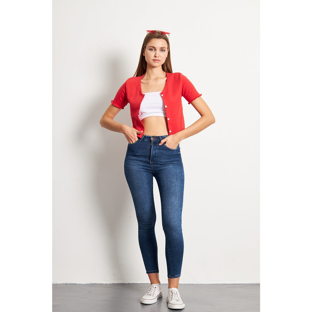 Red Button Down Crop Top | Montivo Pakistan