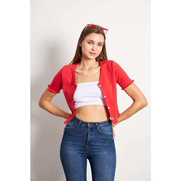 Red Button Down Crop Top | Montivo Pakistan