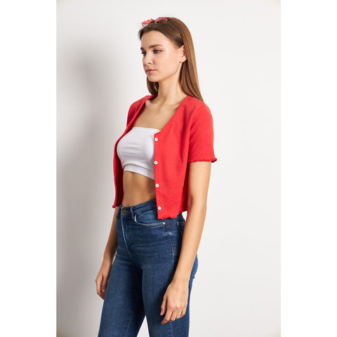 Red Button Down Crop Top | Montivo Pakistan