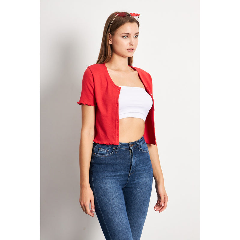 Red Button Down Crop Top | Montivo Pakistan