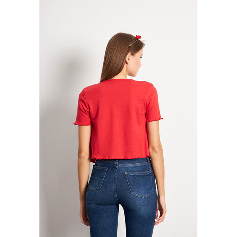 Red Button Down Crop Top | Montivo Pakistan
