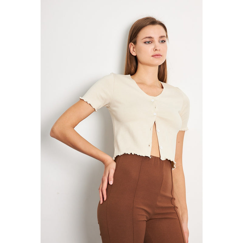 Beige Button Down Crop Top | Montivo Pakistan