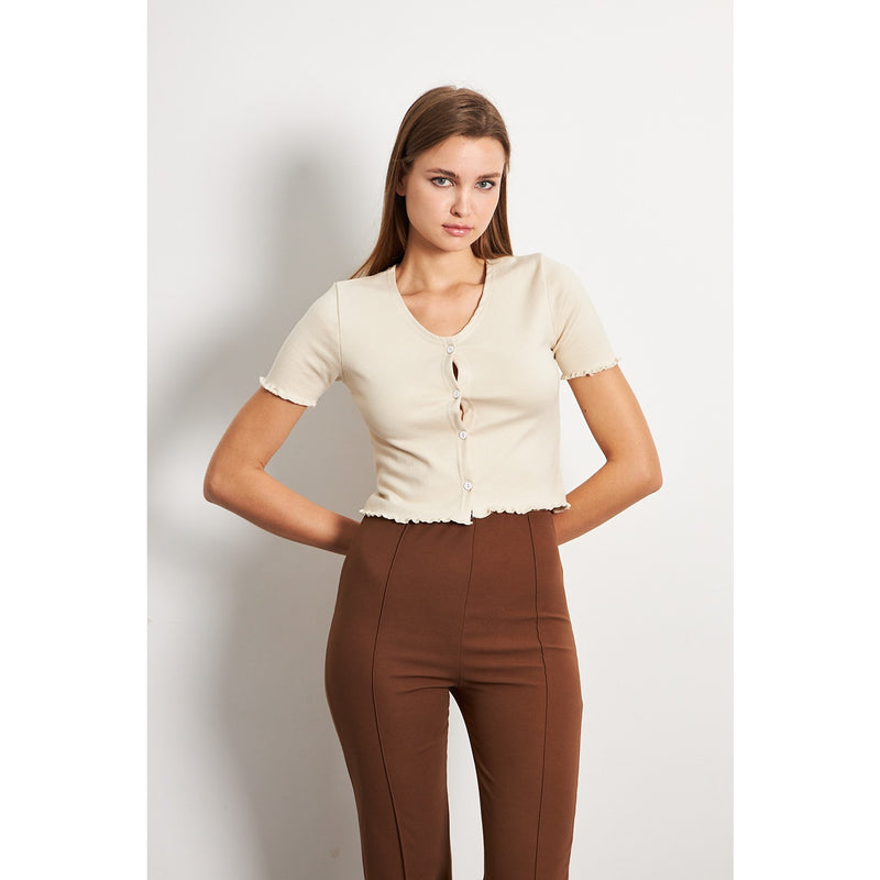 Beige Button Down Crop Top | Montivo Pakistan