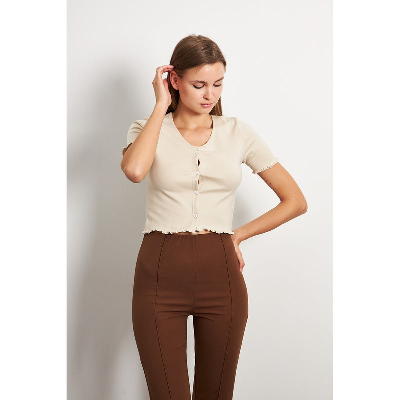 Beige Button Down Crop Top | Montivo Pakistan