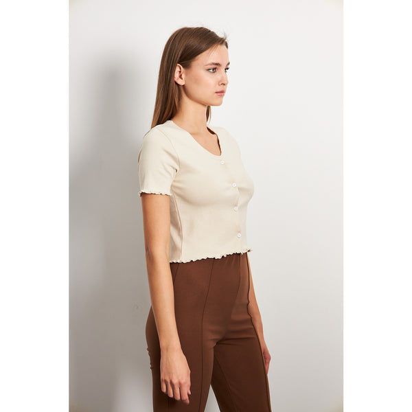 Beige Button Down Crop Top | Montivo Pakistan
