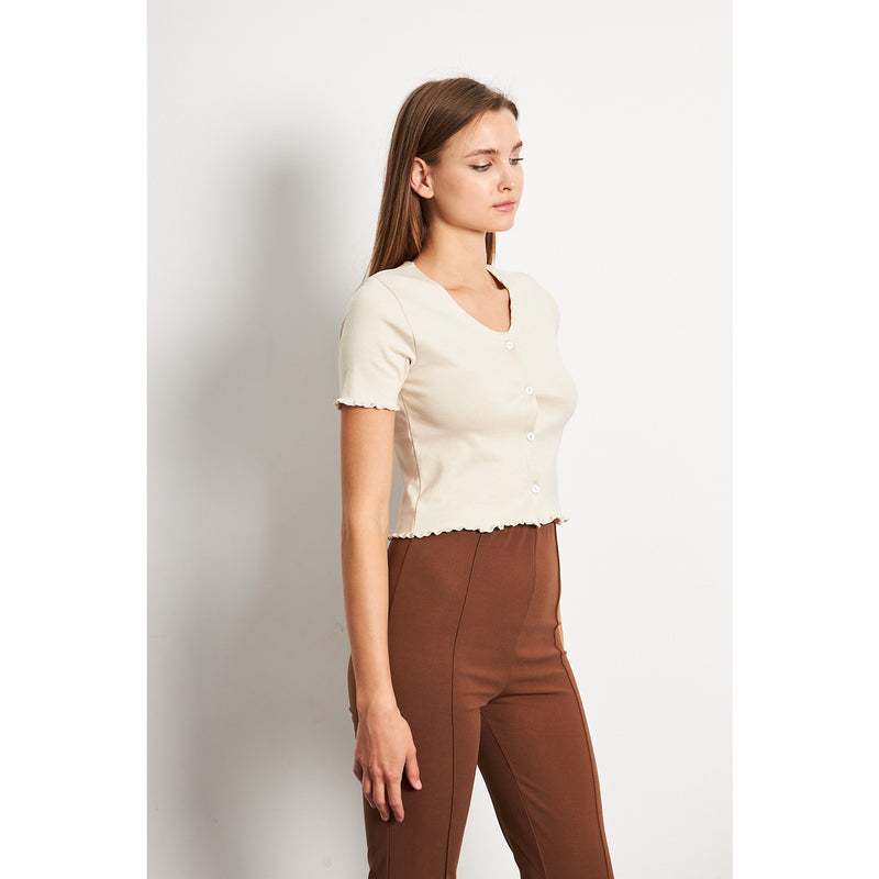 Beige Button Down Crop Top | Montivo Pakistan