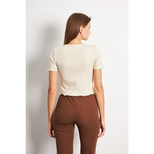 Beige Button Down Crop Top | Montivo Pakistan