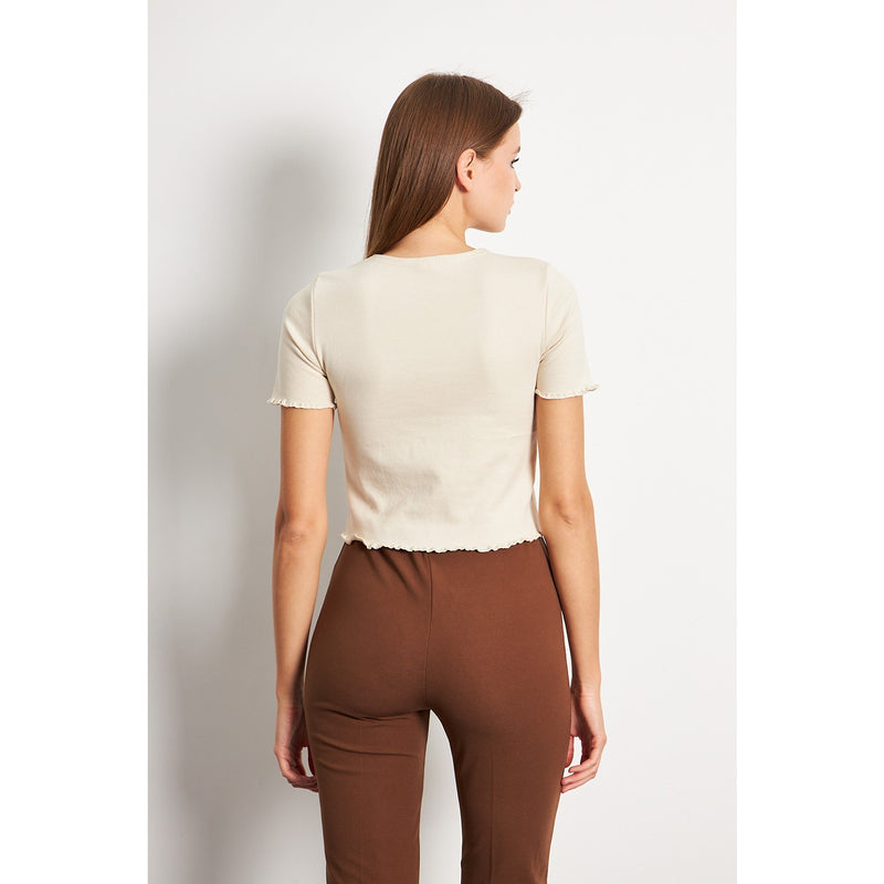 Beige Button Down Crop Top | Montivo Pakistan