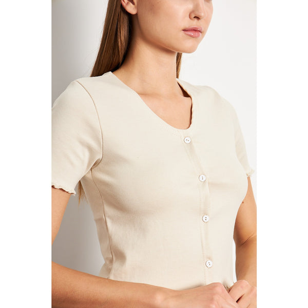 Beige Button Down Crop Top | Montivo Pakistan