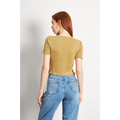 Green Melange Button Down Crop Top | Montivo Pakistan