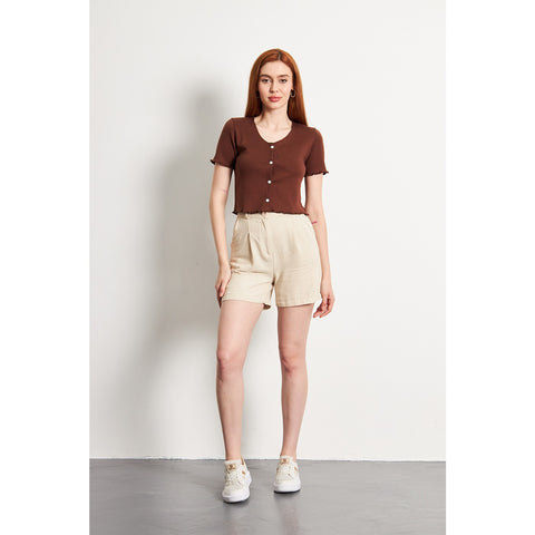 Brown Button Down Crop Top | Montivo Pakistan