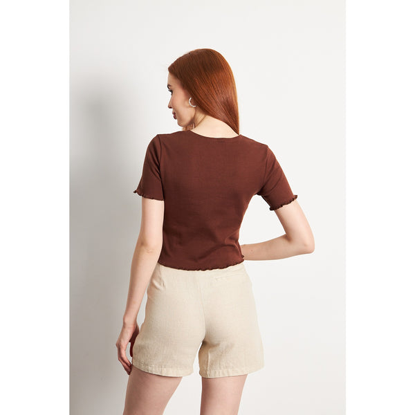 Brown Button Down Crop Top | Montivo Pakistan