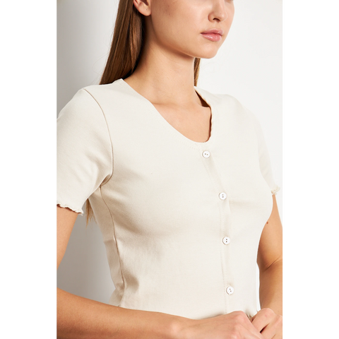 Off-White Button Down Crop Top | Montivo Pakistan