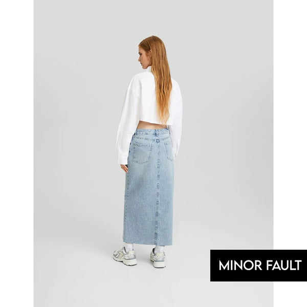 (Minor Fault) Light Blue Front-Slit Midi Jean Skirt | Montivo Pakistan