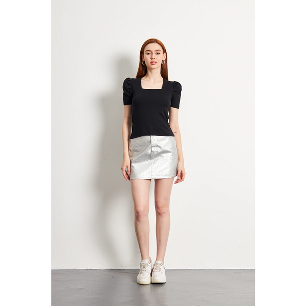 Black Square Neck Puff Sleeves Top | Montivo Pakistan