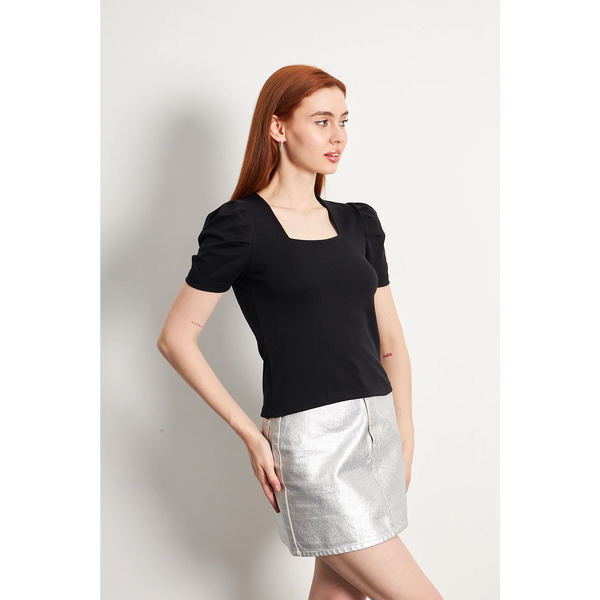 Black Square Neck Puff Sleeves Top | Montivo Pakistan
