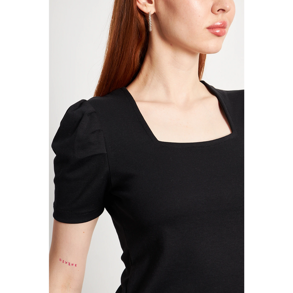 Black Square Neck Puff Sleeves Top | Montivo Pakistan