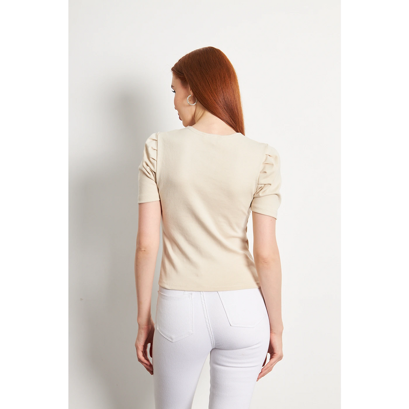 Beige Square Neck Puff Sleeves Top | Montivo Pakistan