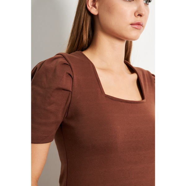 Brown Square Neck Puff Sleeves Top | Montivo Pakistan