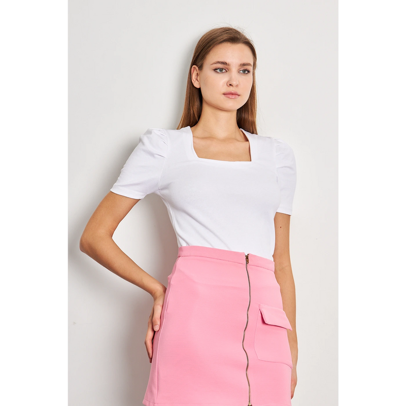 White Square Neck Puff Sleeves Top | Montivo Pakistan