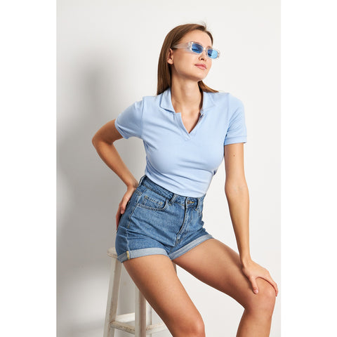 Light Blue Rib Knit Polo | Montivo Pakistan