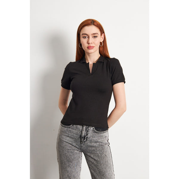 Black Rib Knit Polo | Montivo Pakistan