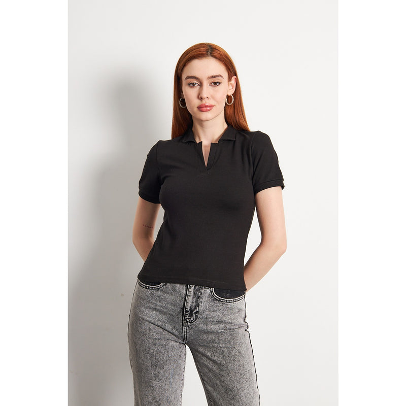 Black Rib Knit Polo | Montivo Pakistan