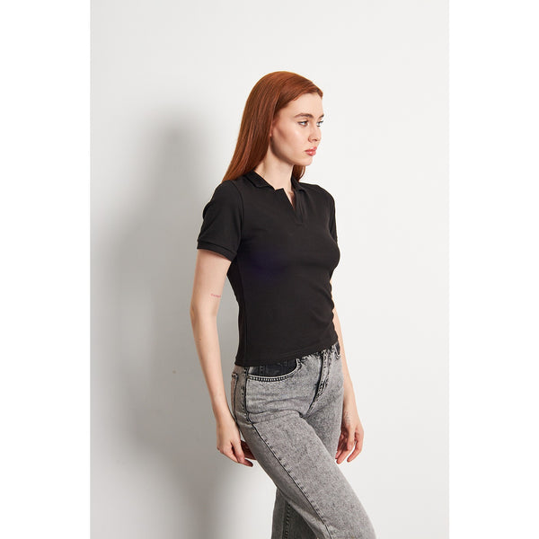 Black Rib Knit Polo | Montivo Pakistan