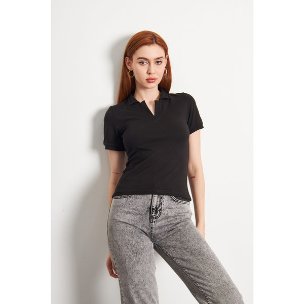 Black Rib Knit Polo | Montivo Pakistan