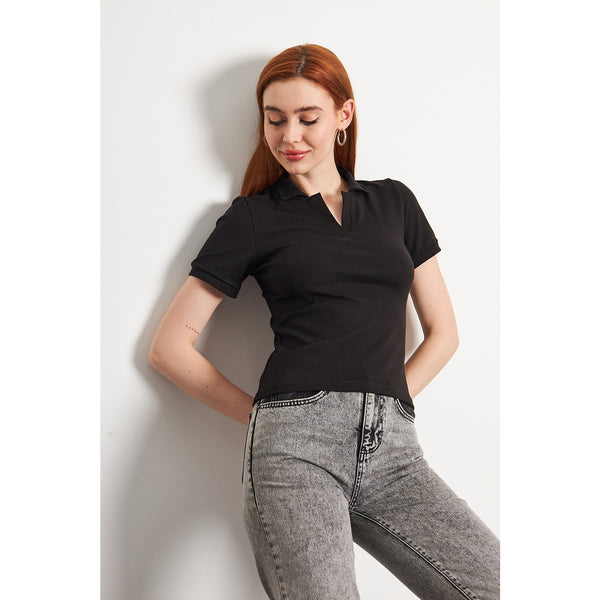 Black Rib Knit Polo | Montivo Pakistan