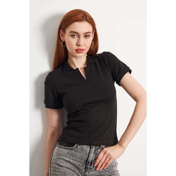 Black Rib Knit Polo | Montivo Pakistan