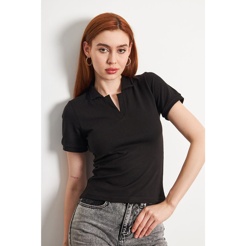 Black Rib Knit Polo | Montivo Pakistan