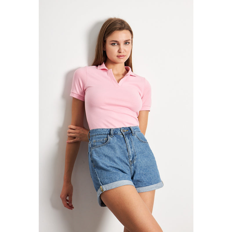 Pink Rib Knit Polo | Montivo Pakistan