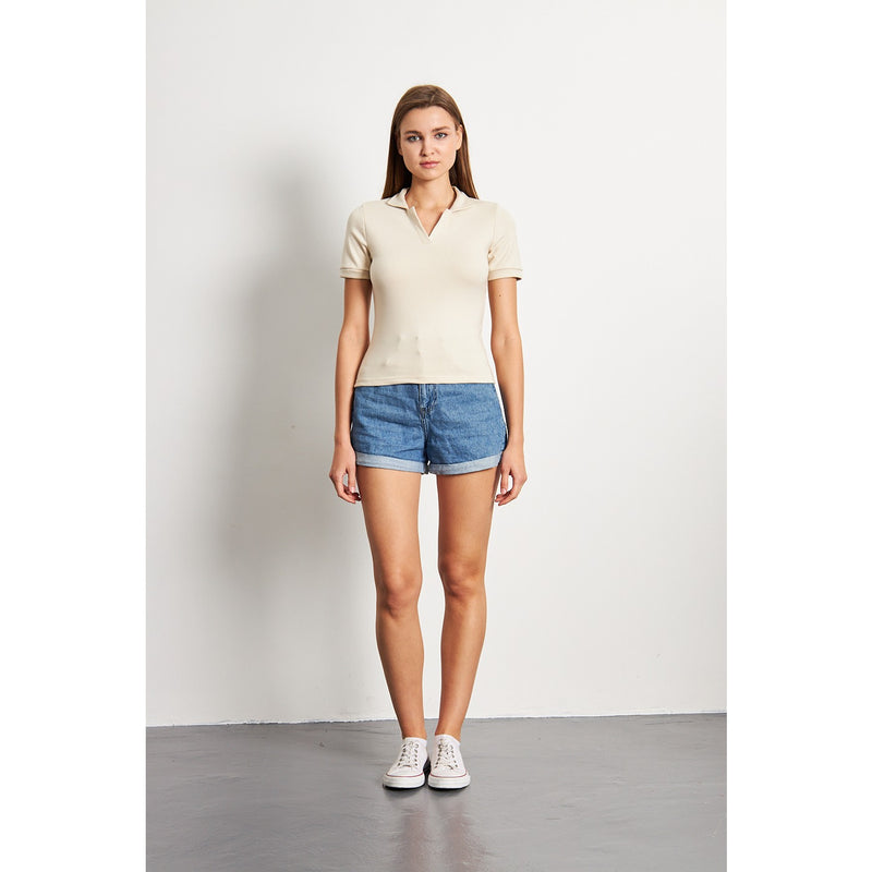 Beige Rib Knit Polo | Montivo Pakistan