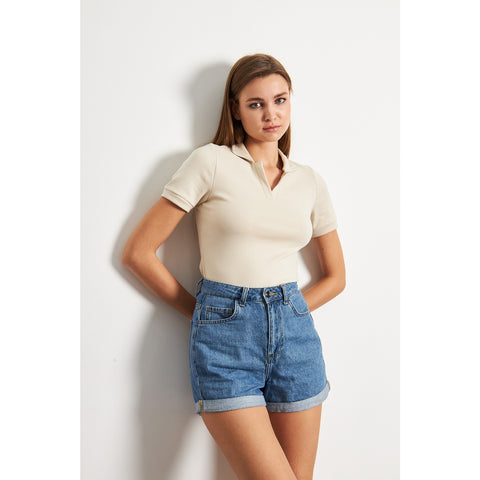 Beige Rib Knit Polo | Montivo Pakistan