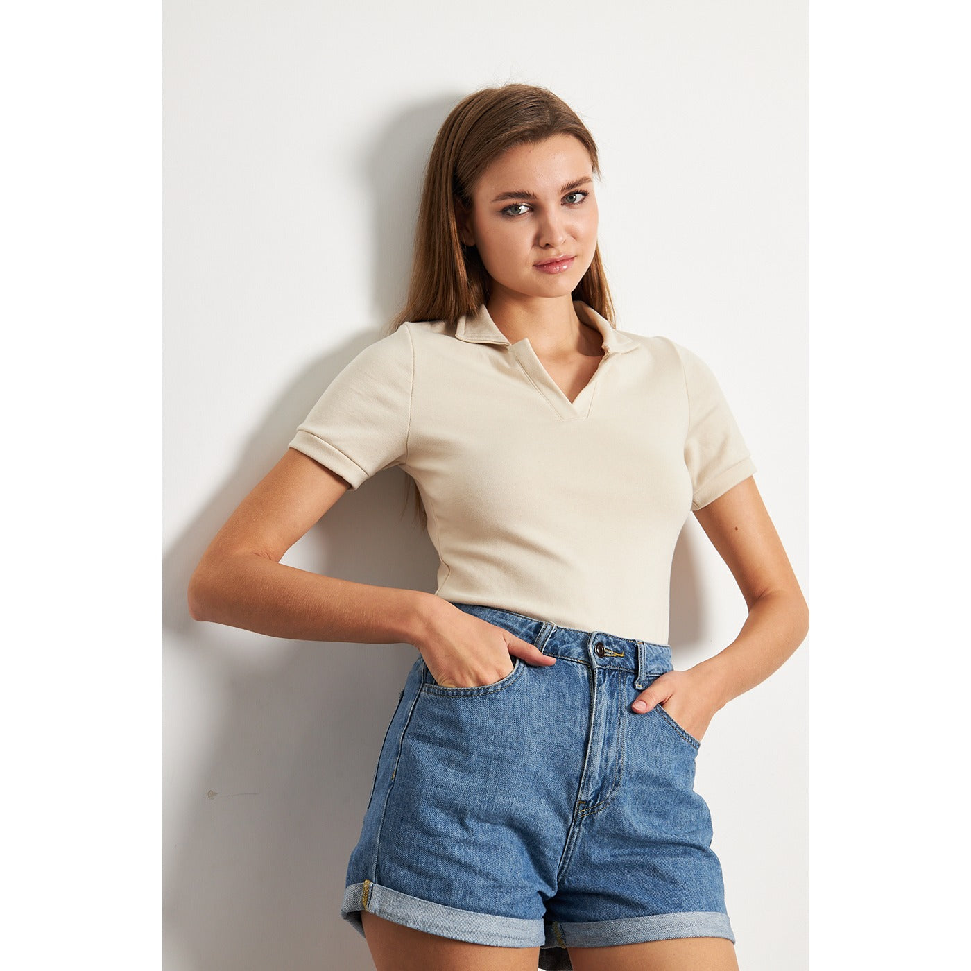 Beige Rib Knit Polo | Montivo Pakistan