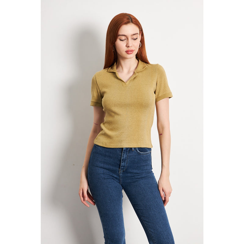 Green Melange Rib Knit Polo | Montivo Pakistan