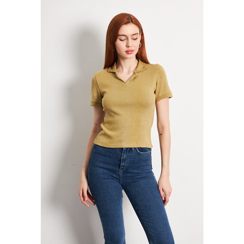 Green Melange Rib Knit Polo | Montivo Pakistan