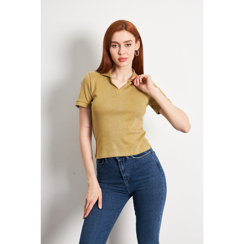 Green Melange Rib Knit Polo | Montivo Pakistan